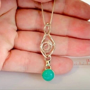 Sterling Silver Hand Made Chrysoberyl Lavalier Scroll Design Pendant & 17" Chain - Picture 1 of 7