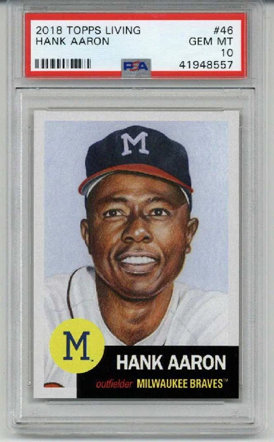 2018 TOPPS LIVING #46 HANK AARON BASEBALL CARD BRAVES PSA 10 SP LOW POP RARE - Image 1 of 2
