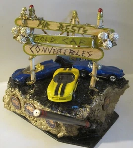 ROCK BALANCE COIN ART USED CONVERTIBLE CAR LOT SCENE SCULPTURE PEN HOLDER - Picture 1 of 24