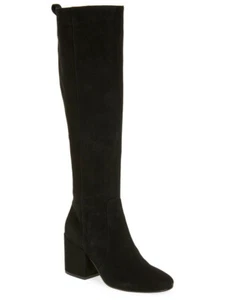 NEW Sam Edelman Thora Black Suede Knee High Boot Heel Size US 8 Partial side-zip - Picture 1 of 12