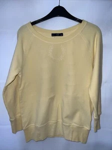 FRED PERRY Sweatshirt - Size UK 8 - Yellow - Vintage Women’s Crew Neck Jumper - Picture 1 of 4