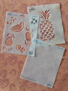 3 PLANTILLAS DE PINTURA EN BLANCO SIMPLEMENTE A CUADROS FRUTA CEREZA PERA PIÑA FRESA NUEVO - Imagen 1 de 10