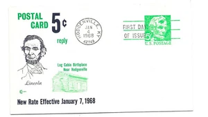 Cubierta de tarjeta de respuesta Lincoln UY21 5c + 5c cachorros artesanales, CCC, FDC - Imagen 1 de 1