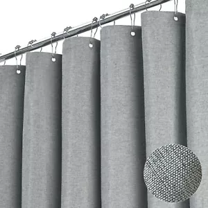 Extra Wide Shower Curtain 108"x72" Linen Texture Waterproof Grey Hooks - Picture 1 of 6