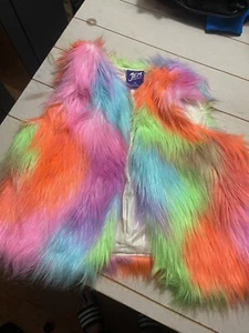 JEM and The Holograms Fluffy Furry Rainbow Youth Vest Size XL 14/16 - Picture 1 of 7