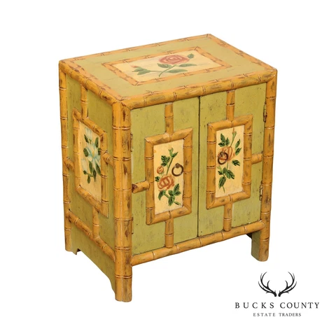 Vintage Faux Bamboo Paint Decorated Low Two-Door Cabinet Cover