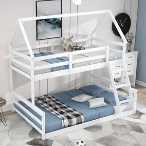 Twin over Full House Bunk Bed with Built-in Ladder,White - Picture 1 of 12