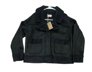 Marine Layer Womens Black Vegan Sherpa Jacket Snap Button Front Collared Size S - Picture 1 of 13