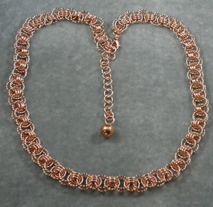 Solid Copper Twisted & round Wire Helm Weave Woven Chain Maille Necklace 12mm 24 - Picture 1 of 4