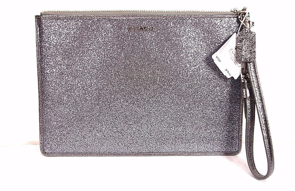 NWT COACH LEGACY GLITTER FLAT ZIP CASE SILVER F50377 - Image 1 of 1