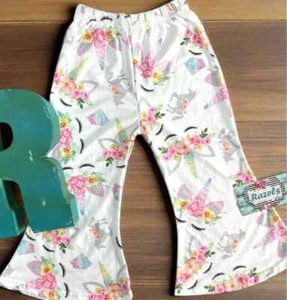 Girls Unicorn Pants Bell Bottoms | Toddler Unicorn Birthday Pants, Toddler BOHO - Picture 1 of 10