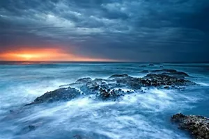 MAGNIFICENT BLUE EVENING photo poster OCEAN SUNSET CLOUDS prized image 20x30 - Picture 1 of 1