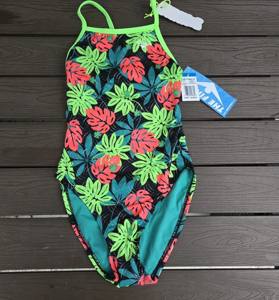 TYR The Finals Youth Girls Bubble Blitz Foil Swimsuit Flutterback -Size 22