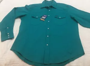 WRANGLER PEARL SNAP Western Shirt SZ XL TEAL COTTON BLEND LONG SLEEVE NEW TAGS - Picture 1 of 10