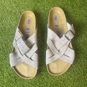 Birkenstock LUGANO Sandals Shoes Slip On Mens EU 43 US 10 Leather Suede Gray New - Picture 1 of 14
