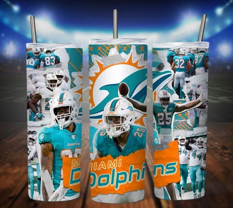 20oz Miami Dolphins NFL tumbler with box, lid and straw Cover