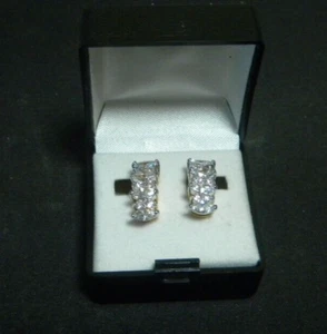 New Pair of 14K Two Tone Gold Clip on Earrings w/White CZ Stones Thailand - Picture 1 of 3