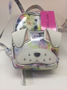 Betsey Johnson Floral Mini Backpack Kitsch Floral Patent Dog NWT Bulldog Boxer