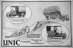 PUBLICITÉ DE PRESSE 1913 VÉHICULES INDUSTRIELS UNIC TRANSPORTENT BEAUCOUP POTIN - Imagen 1 de 1
