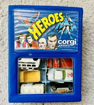 Vintage 1978 Corgi Juniors Heroes 12 car Carry Case Superman, Batman, Spiderman - Image 1 of 4