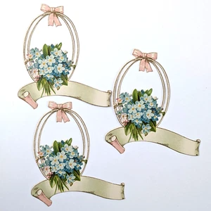 Die Cut Scrap Forget Me Not Flowers Scroll Banner Bow Germany - Picture 1 of 9