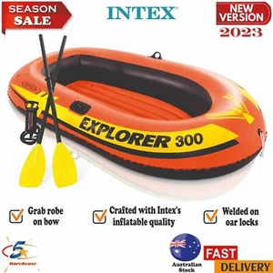 Inflatable Boat Set with Oars & Pump Kids Raft for 3-Person Intex Explorer 300 - Picture 1 of 7