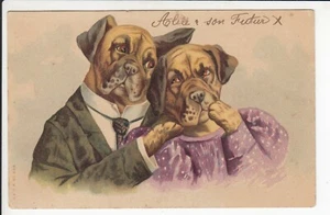 CPA ANIMAL FANTAISIE - CHIEN DOG COUPLE COSTUME HABIT HUMOUR VERS 1920 ~D37 - Imagen 1 de 2