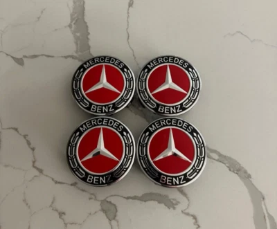 Set of 4 For Mercedes Benz Center Caps Red-Black 75mm/2.95Inch Will Most Models - Image 1 of 3
