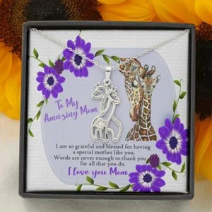 Giraffe Necklace To My Amazing Mom Giraffe Charm Gift Mom Birthday Christmas - Picture 1 of 11