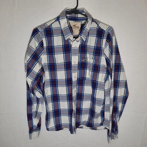 Hollister Small Blue Red Plaid Long Sleeve Button Down Shirt 100% Cotton - Picture 1 of 5