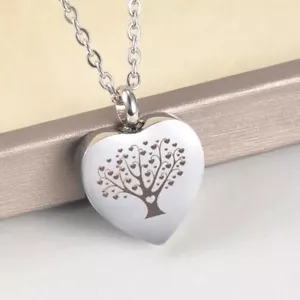 UNISEX ANHÄNGER EDELSTAHL BAUM DES LEBENS SILBERFARBEN MIT KETTE ASCHE URNE - Bild 1 von 3