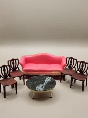 老式娃娃屋家具套装塑料理想6件 — 第 1/4 张图片