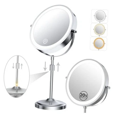 9" Magnifying Mirror with Lights 20X, Height Adjustable, Dimmable, Chrome - Image 1 of 4