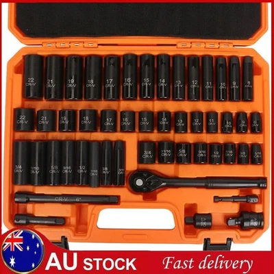 50-Piece 3/8" Drive Impact Socket Set Ratchet Wrench Extension Bar Metric & SAE - image 1 of 4