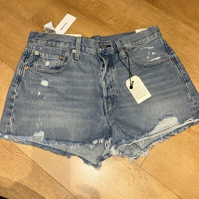 Levi’s 501  Button Fly Distressed Denim Shorts high rise 31” BNWT genuine £60 - Image 1 of 4