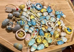 Vintage Easter Spring Themed Wooden Easter Tree Ornaments Vintage Over 50 Pieces - Picture 1 of 6