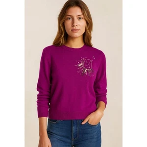 Le Lion XS Purple Merino Wool Sweater Virgo Zodiac Constellation Beaded Stars - Picture 1 of 7