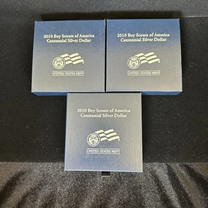2010 - BOY SCOUTS OF AMERICA CENTENNIAL PROOF SILVER DOLLAR / SET OF 3 BOX + COA - Picture 1 of 4