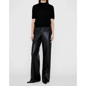 Pantalones grandes Anine Bing Koa de cuero vegano negro tiro alto pierna ancha  - Imagen 1 de 11