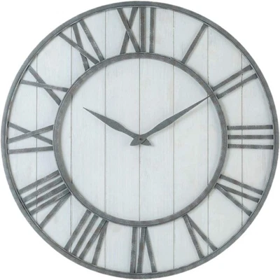 30-inch Farmhouse Metal & Solid Wood Noiseless Wall Clock (Whitewash, 30-inch) - Image 1 of 4