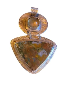 Colgante de cuarzo y jaspe de plata fina grabado artesanal hecho a mano firmado TGS .999 FS - Imagen 1 de 11