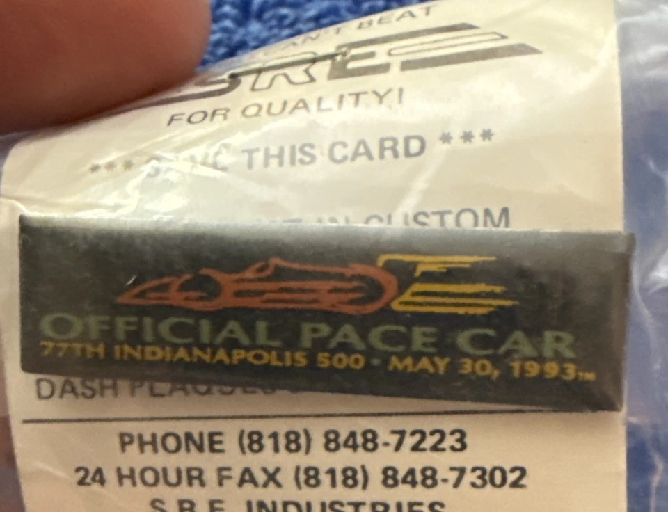 Vtg NOS  Indy 500 Original 1993 77th Annual May 30th Official Pace Car Pin 28 - Image 1 of 1