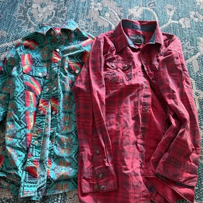 Rock & Roll Denim Cody James Western Shirts Lot Boys Size M Aztec Plaid - Image 1 of 4