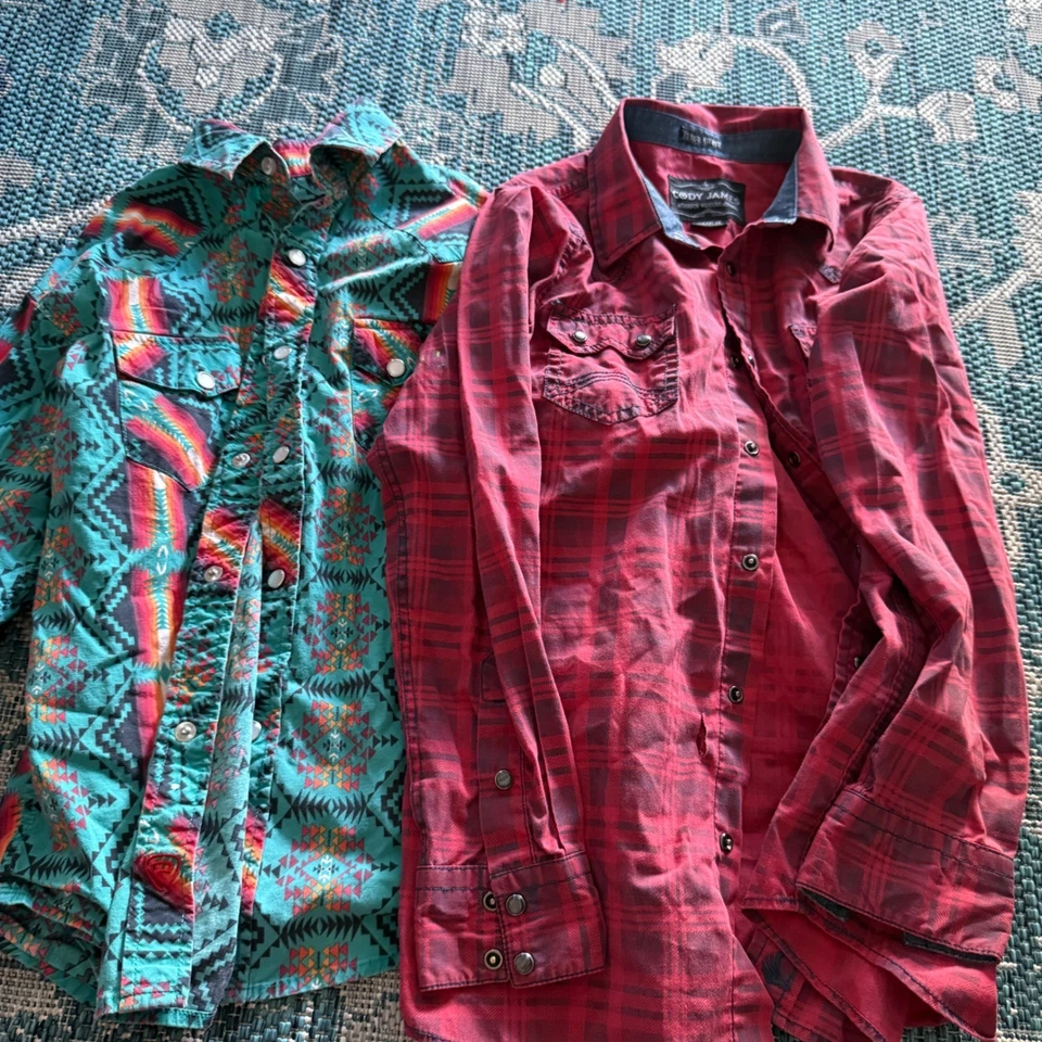 Lote Camisas Rock & Roll Denim Cody James Western Niños Talla M Azteca Cuadros Foto 1 de 4