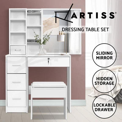Artiss Dressing Table Stool Set Slide Mirror Makeup Vanity Desk Chair  White - image 1 of 4