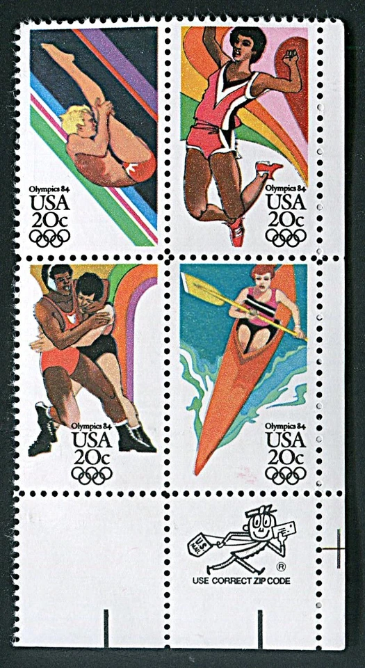 US Plate Block Scott #2082-5 20c Summer Olympics [4] 1984 - MNH - Image 1 of 1