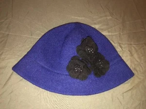 American Glamour Badgley Mischka blueish Purple Black Wool Blend One Size - Picture 1 of 4