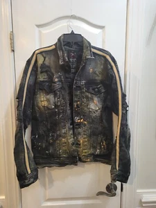 Jordan Craig Legacy Edition Black Denim Jacket Large - Paint Splatter Style - Picture 1 of 14