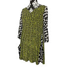 Lynn Ritchie Silver tunic top xs lagenlook lime green polka Dots extra small