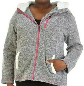 CB SPORTS Women Jacket 1X Zip GRAY ACTIVE FLEECE SHERPA HOODED Plus Size NWT 120 - Picture 1 of 10